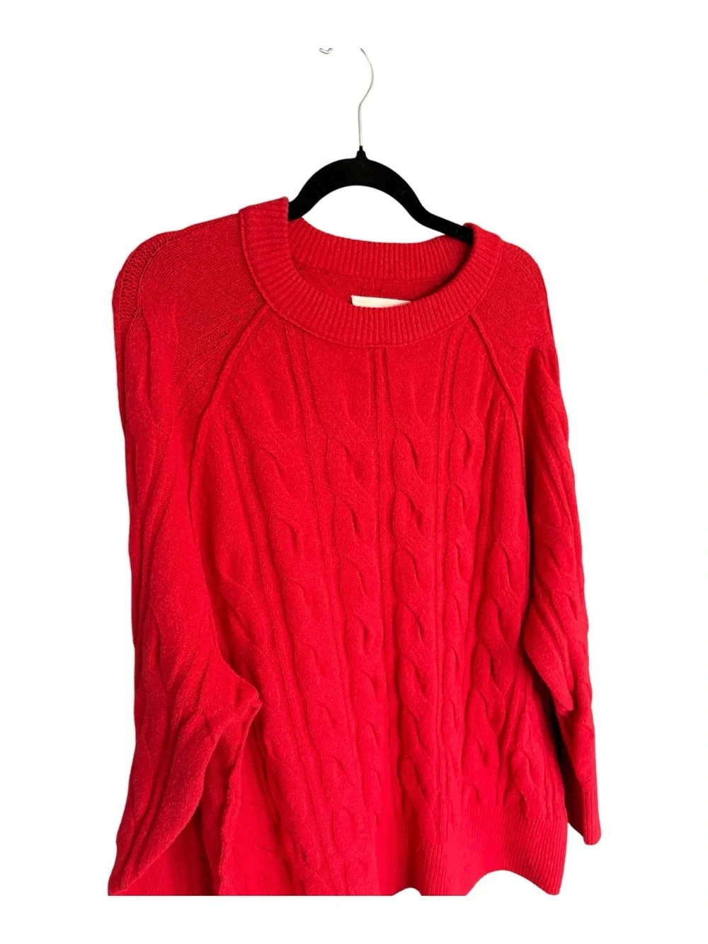 Aerie Soft Cable Knit Tunic Sweater Red Oversized Cozy Stretch Large